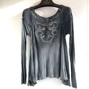 Vintage Free People Embroidered Studded Boho Top